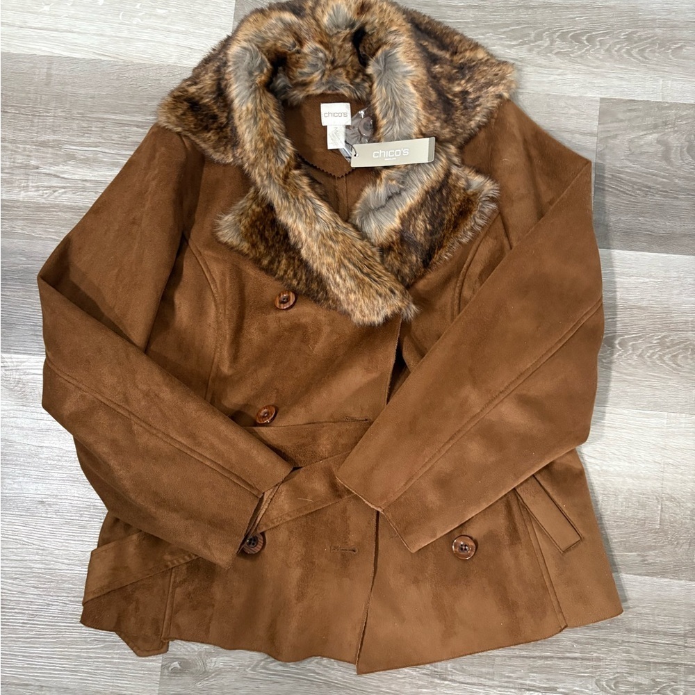 Chico's Brown Faux Fur Collar Jacket